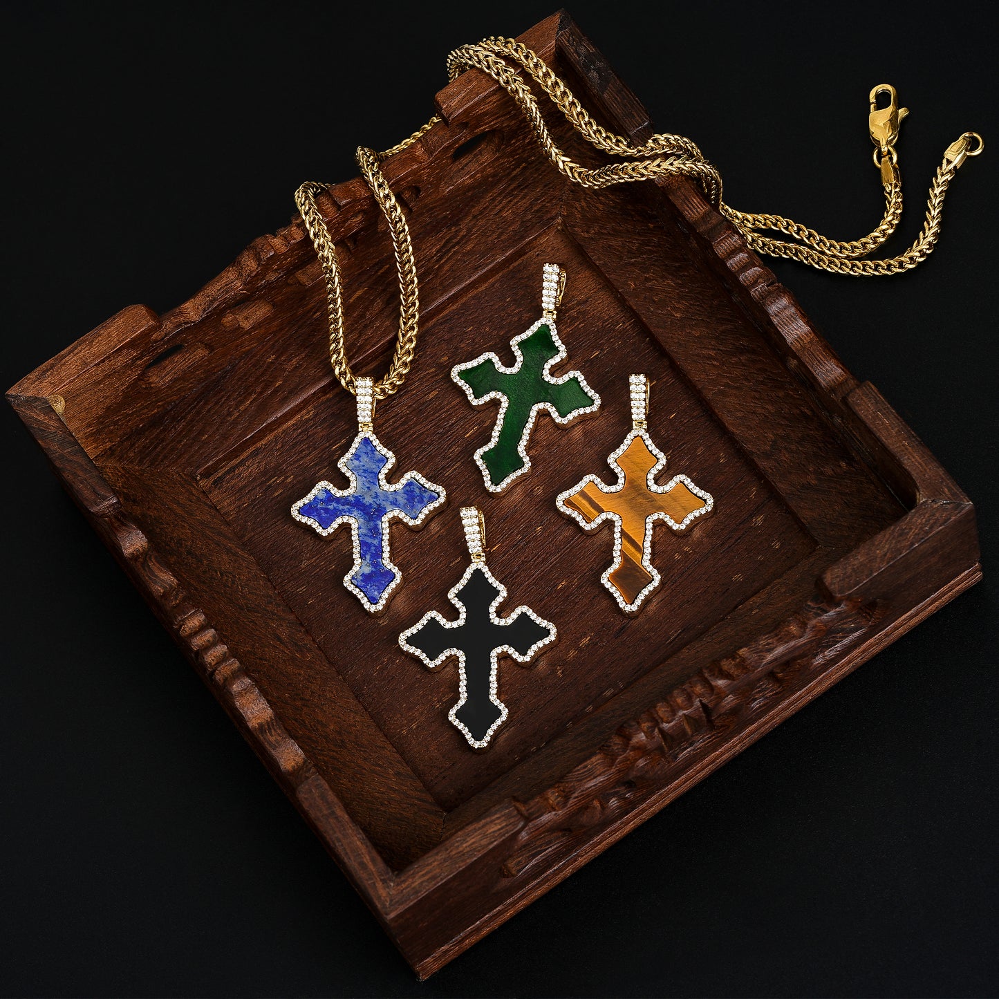 Tiger Eye Gothic Cross Pendant