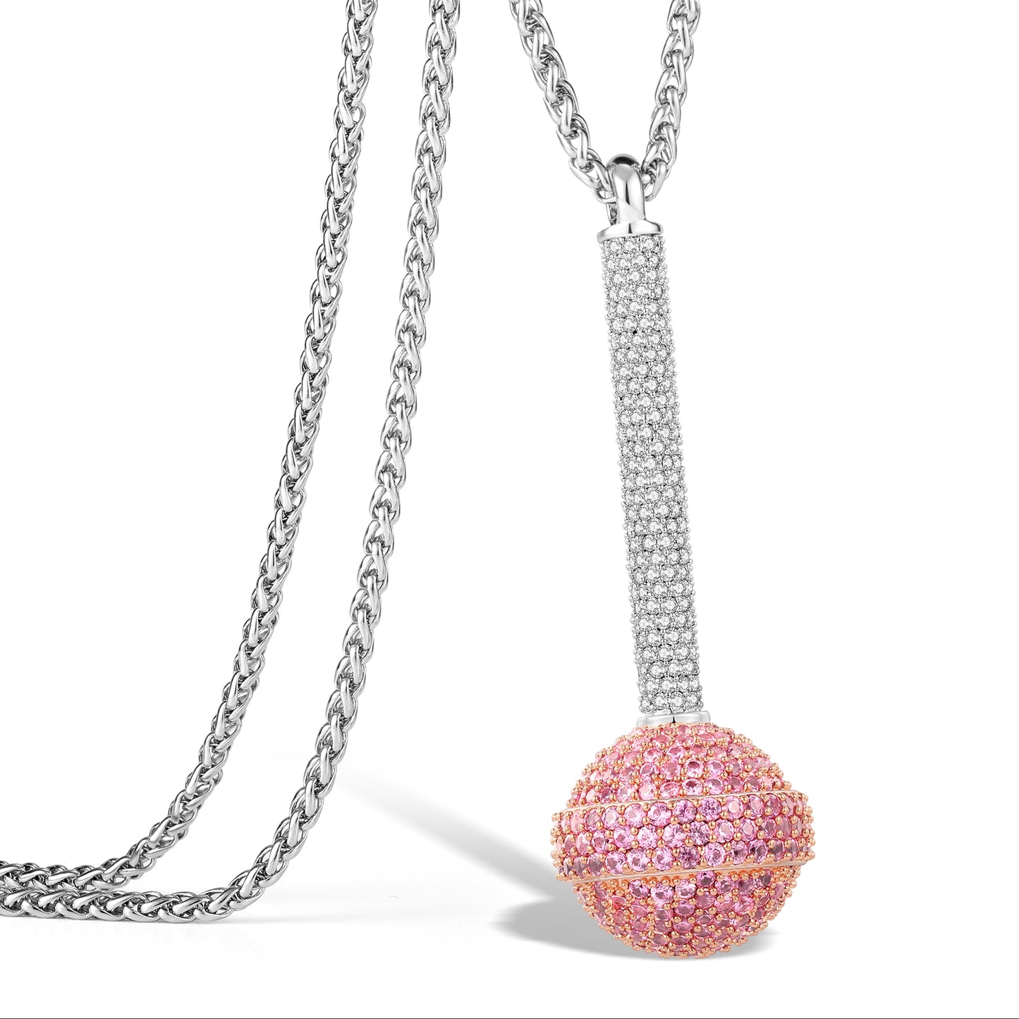 Iced Out 3D Lollipop Pendant Necklace - Cubic Zirconia Candy Charm
