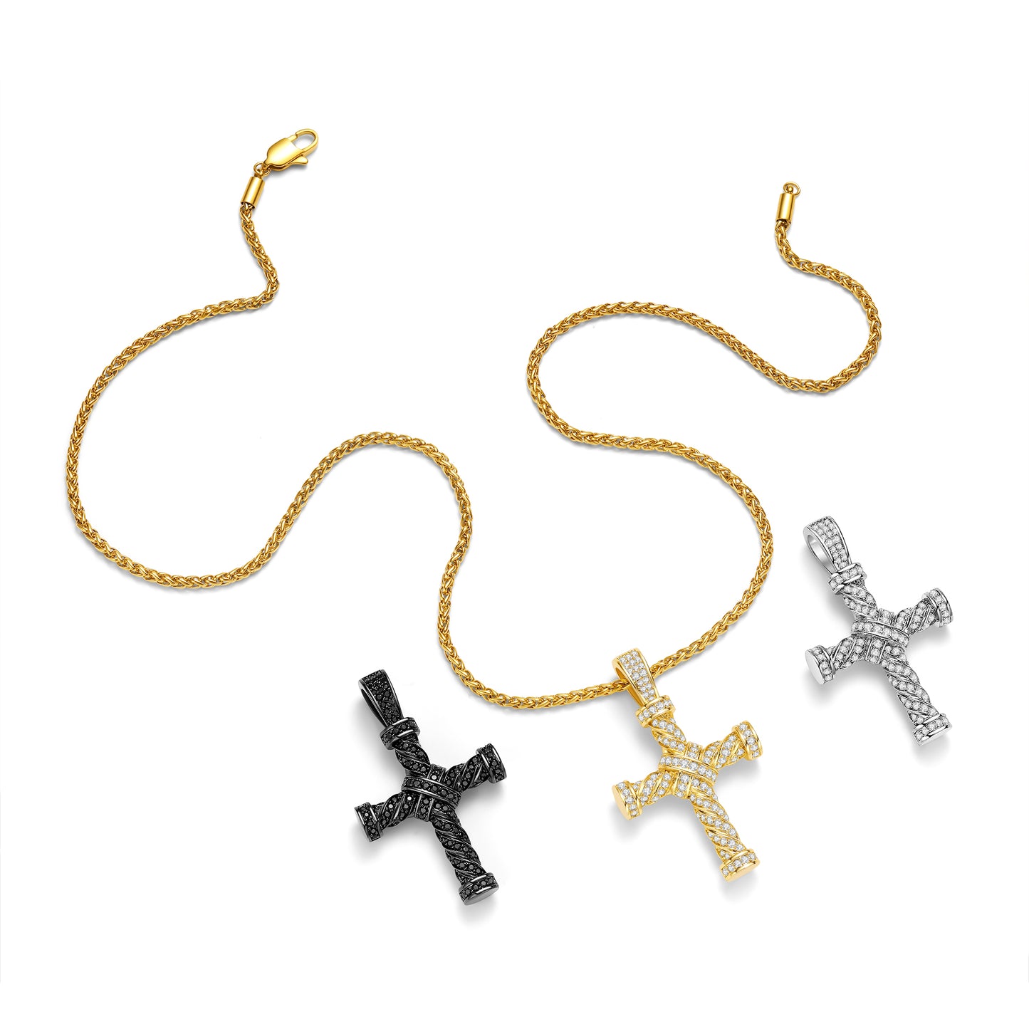 Iced Out Twisted Rope Cross Pendant