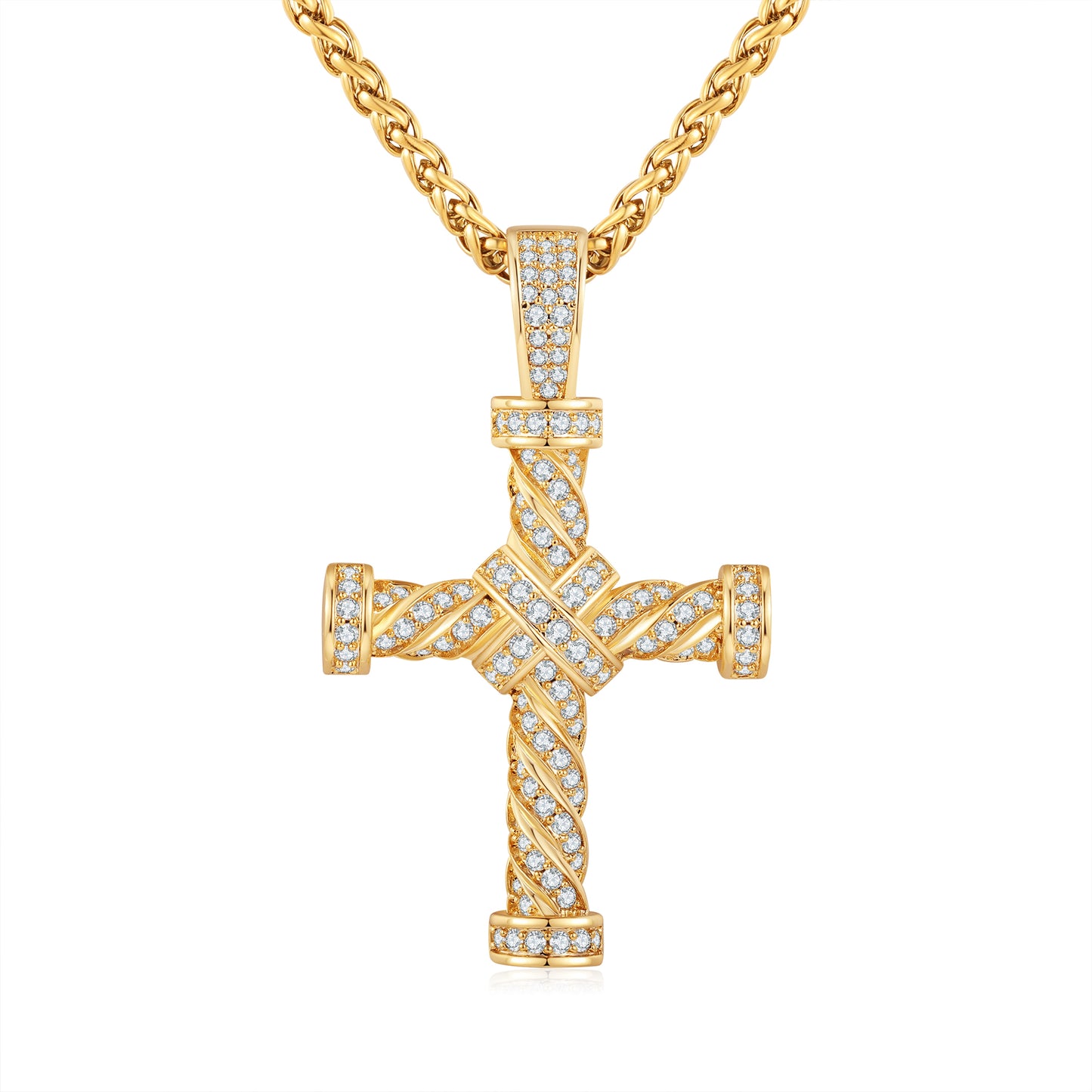 Iced Out Twisted Rope Cross Pendant