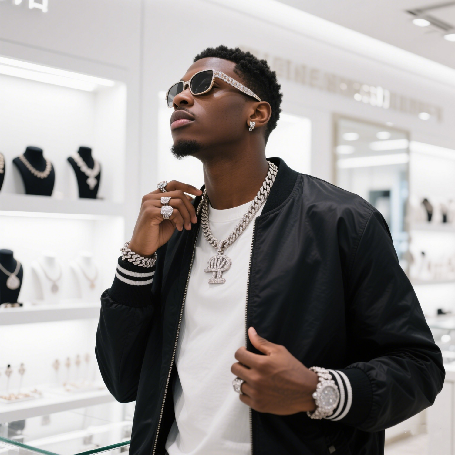 Model Wearing Gold Bolo Tie Necklace with Oversized Pendant | Versatile Accessory for Hip Hop, Casual, and Statement Outfits