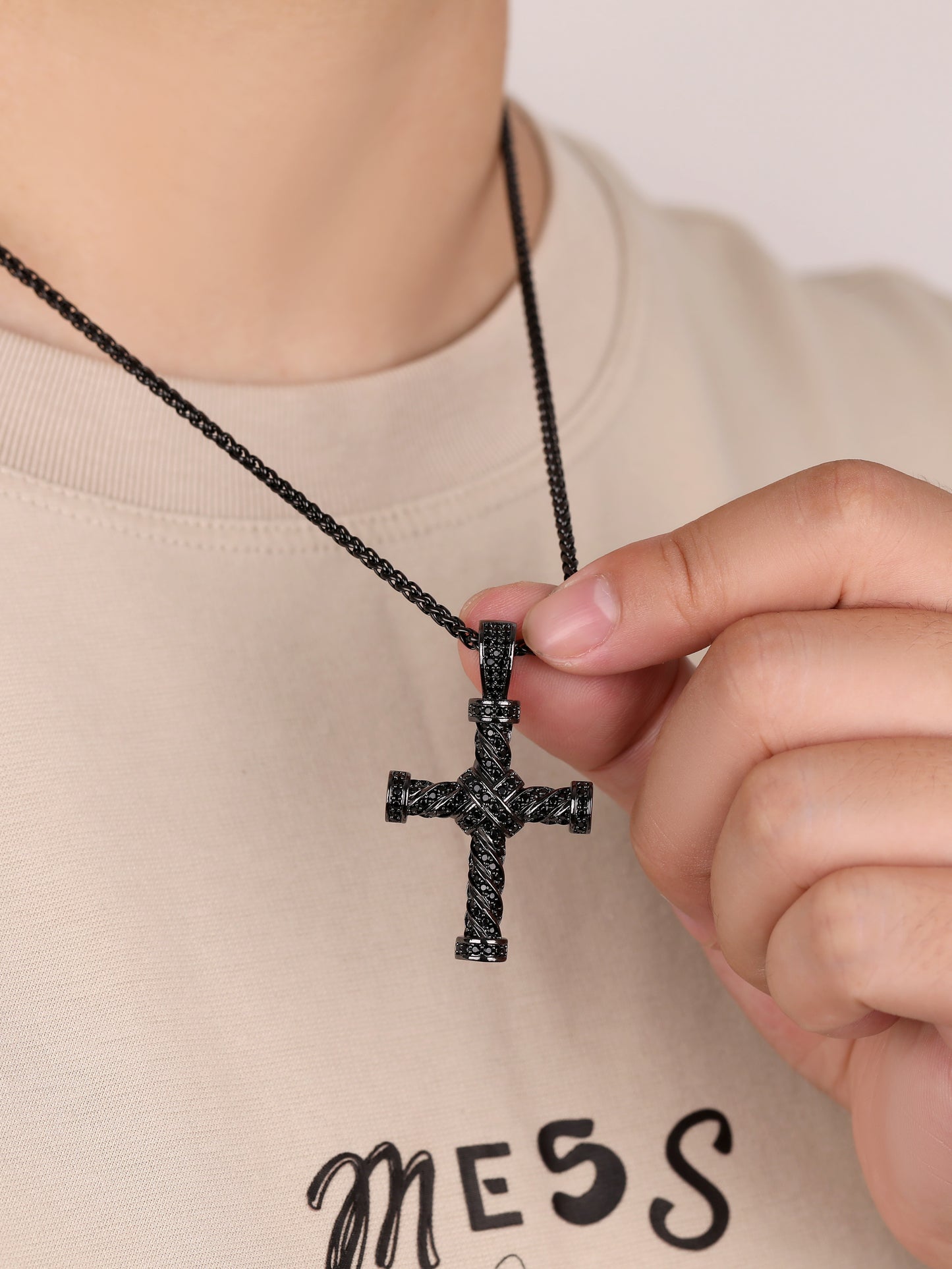 Iced Out Twisted Rope Cross Pendant