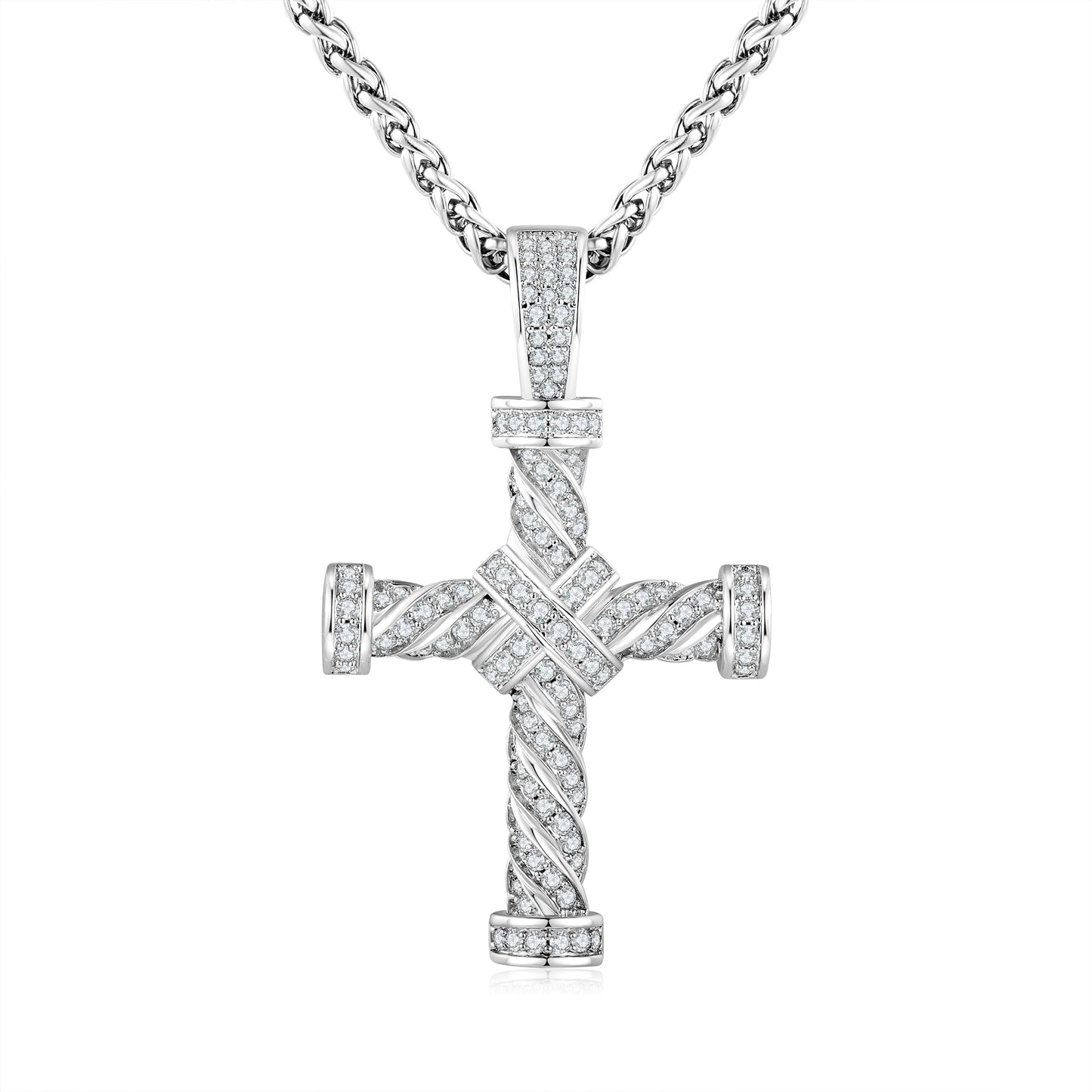 Iced Out Twisted Rope Cross Pendant
