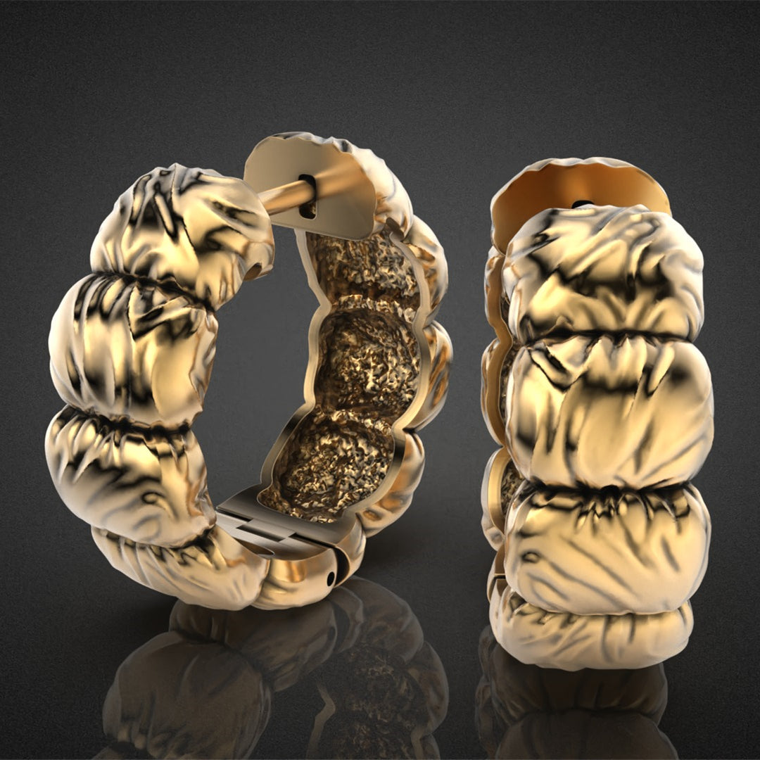 Gold Down Jecket Huggie Hoop Earrings