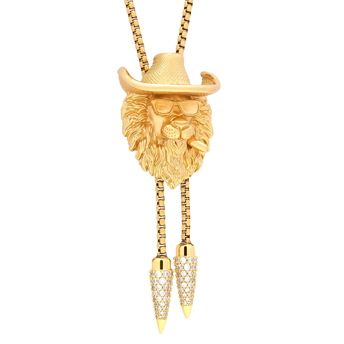 Gold Lion Head Bolo Tie Necklace
