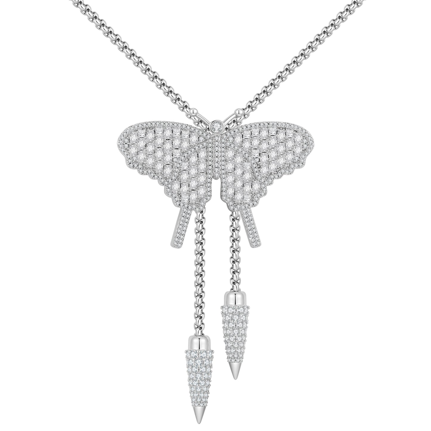 White Gold Butterfly Bolo Tie Necklace