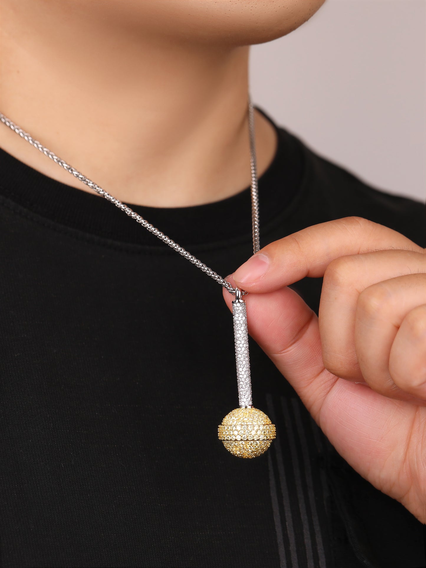 Iced Out 3D Lollipop Pendant Necklace - Cubic Zirconia Candy Charm