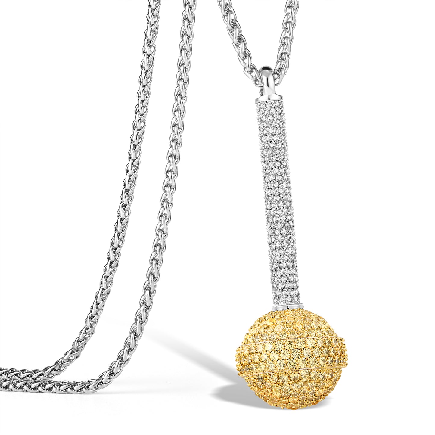 Iced Out 3D Lollipop Pendant Necklace - Cubic Zirconia Candy Charm