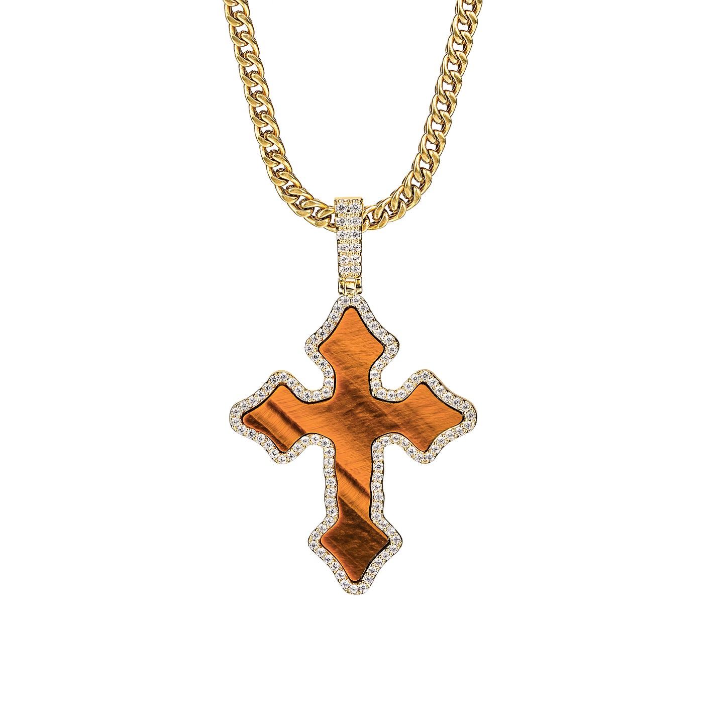 Tiger Eye Gothic Cross Pendant