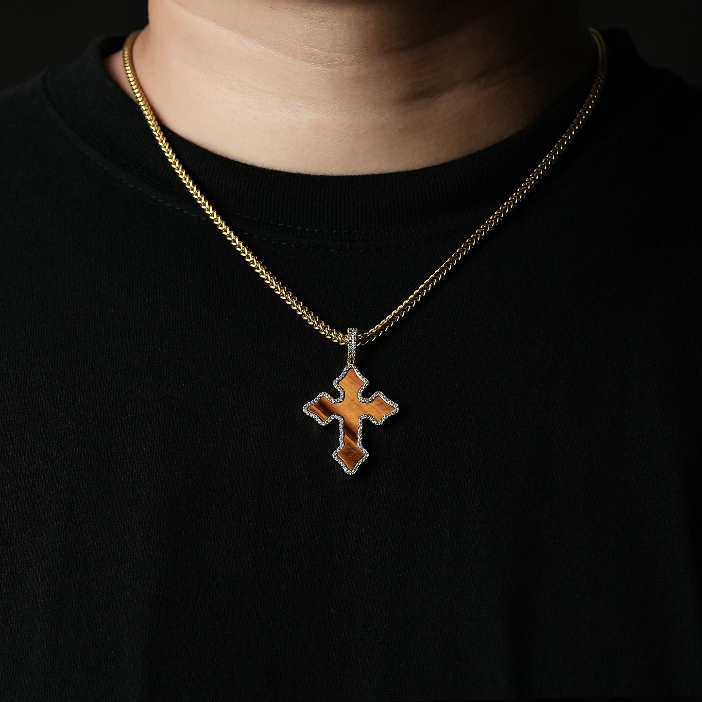 Tiger Eye Gothic Cross Pendant