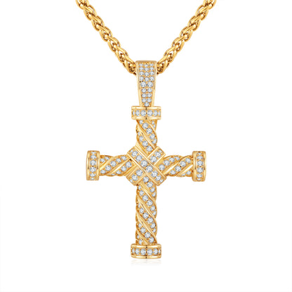 Iced Out Twisted Rope Cross Pendant