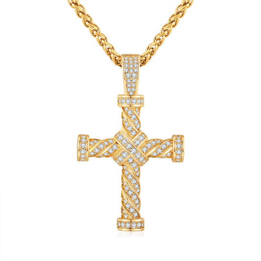 Iced Out Twisted Rope Cross Pendant