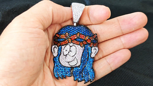 Sapphire Diamond Iced Out Cartoon Baby Jesus Pendant