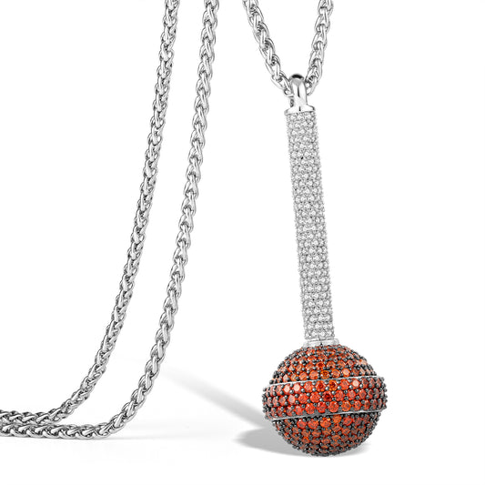 Iced Out 3D Lollipop Pendant Necklace - Cubic Zirconia Candy Charm