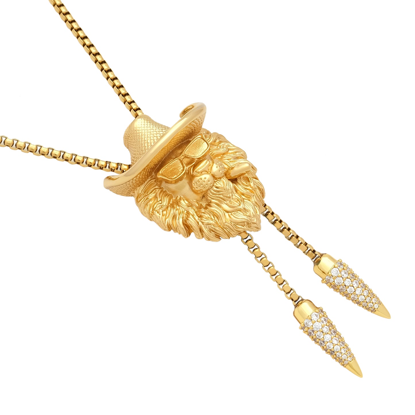 Gold Lion Head Bolo Tie Necklace