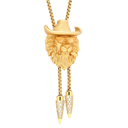 Gold Lion Head Bolo Tie Necklace