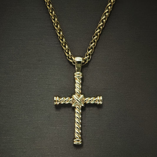 Gold Twisted Rope Cross Pendant