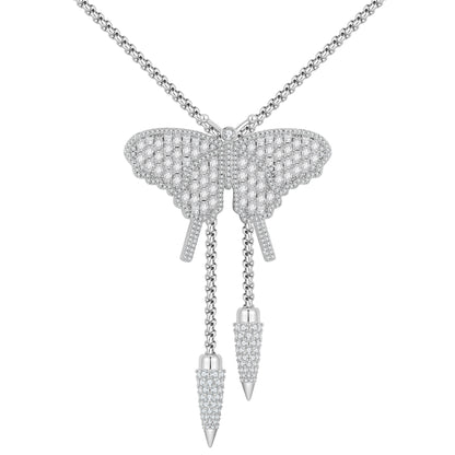 White Gold Butterfly Bolo Tie Necklace