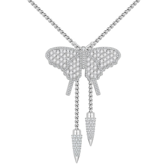 White Gold Butterfly Bolo Tie Necklace