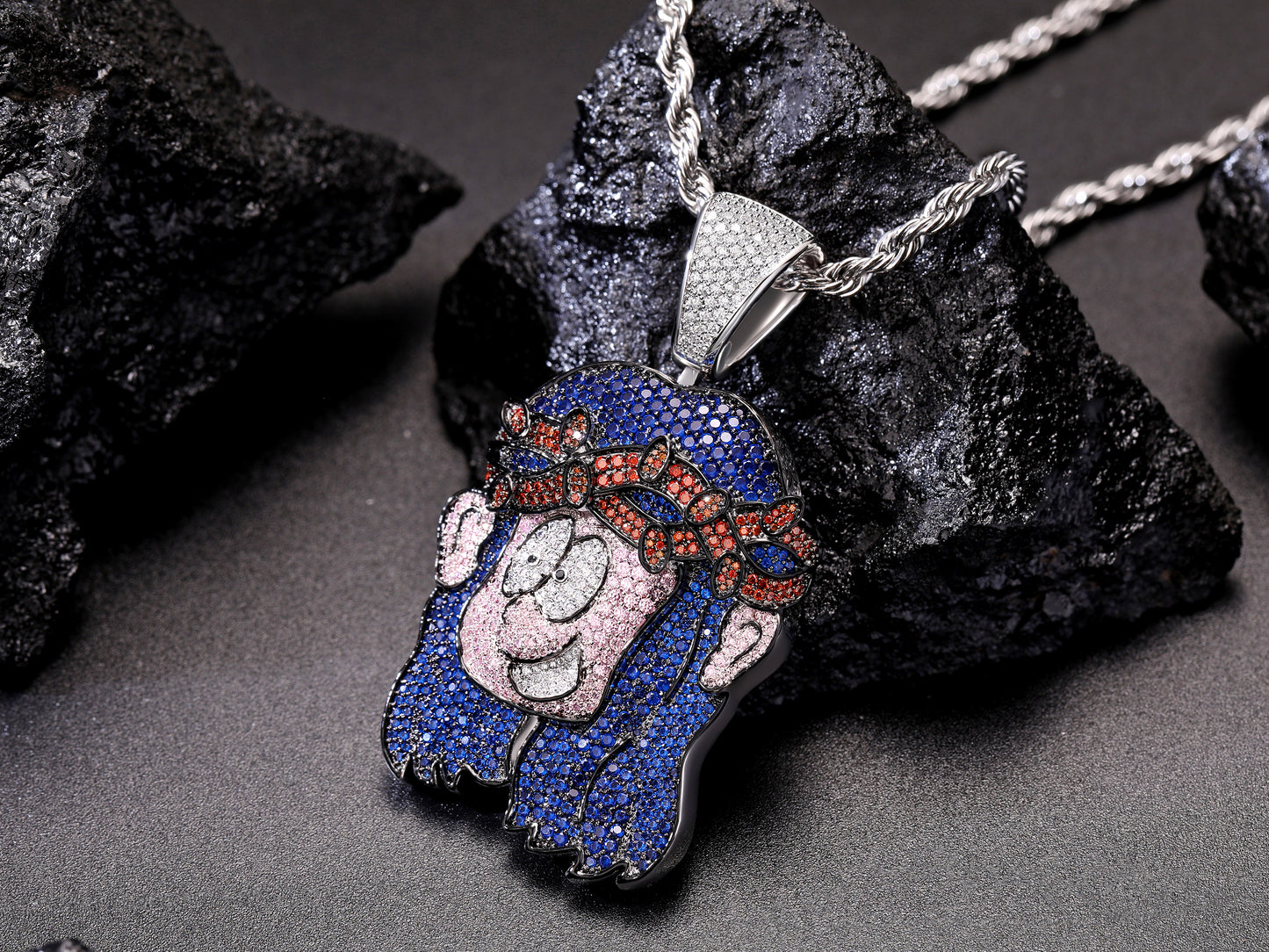 Sapphire Diamond Iced Out Cartoon Baby Jesus Pendant