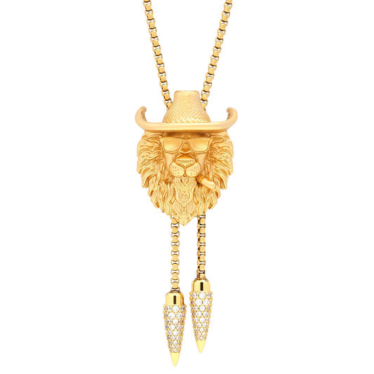 Gold Lion Head Bolo Tie Necklace
