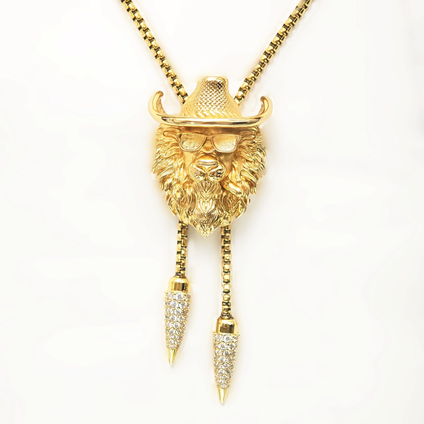 Gold Lion Head Bolo Tie Necklace