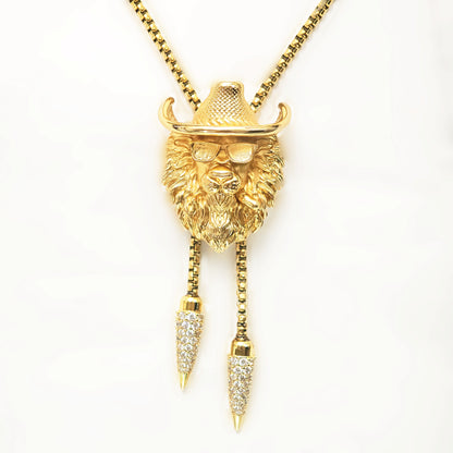 Gold Lion Head Bolo Tie Necklace