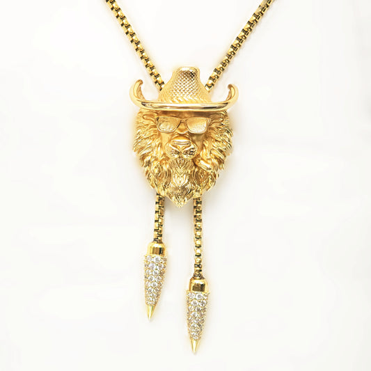 Gold Lion Head Bolo Tie Necklace