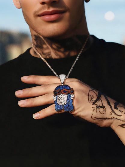 Sapphire Diamond Iced Out Cartoon Baby Jesus Pendant
