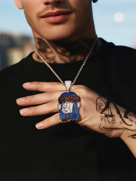 Sapphire Diamond Iced Out Cartoon Baby Jesus Pendant